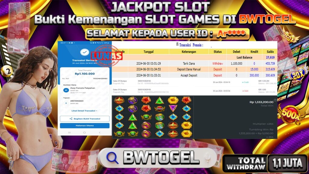 BUKTI JACKPOT SLOT GATES OF OLYMPUS TERPERCAYA DI INDONESIA TGL 30-06-2024