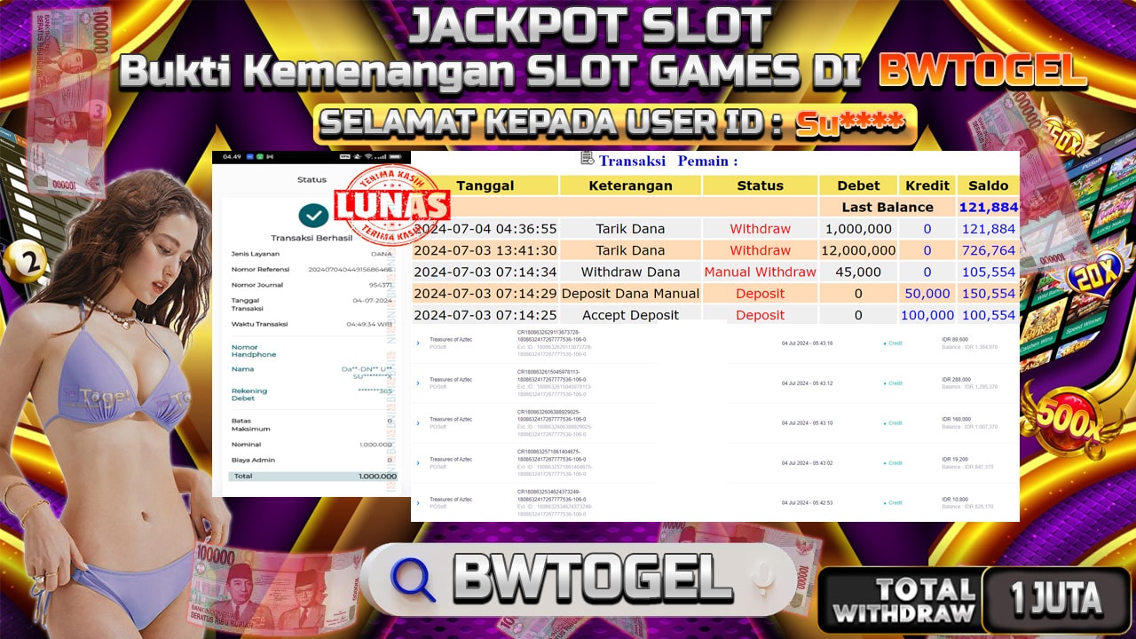 BUKTI JACKPOT SLOT TREASURES OF AZTEC TERPERCAYA DI INDONESIA TGL 04-07-2024